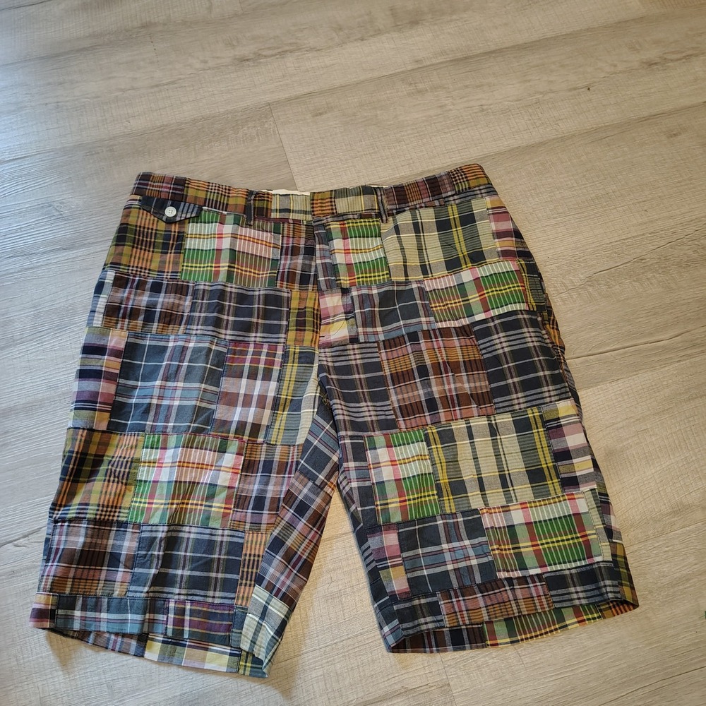 Ralph Lauren Sportswear Mens 38 Patchwork Madras Plaid Shorts Multi Color Preppy